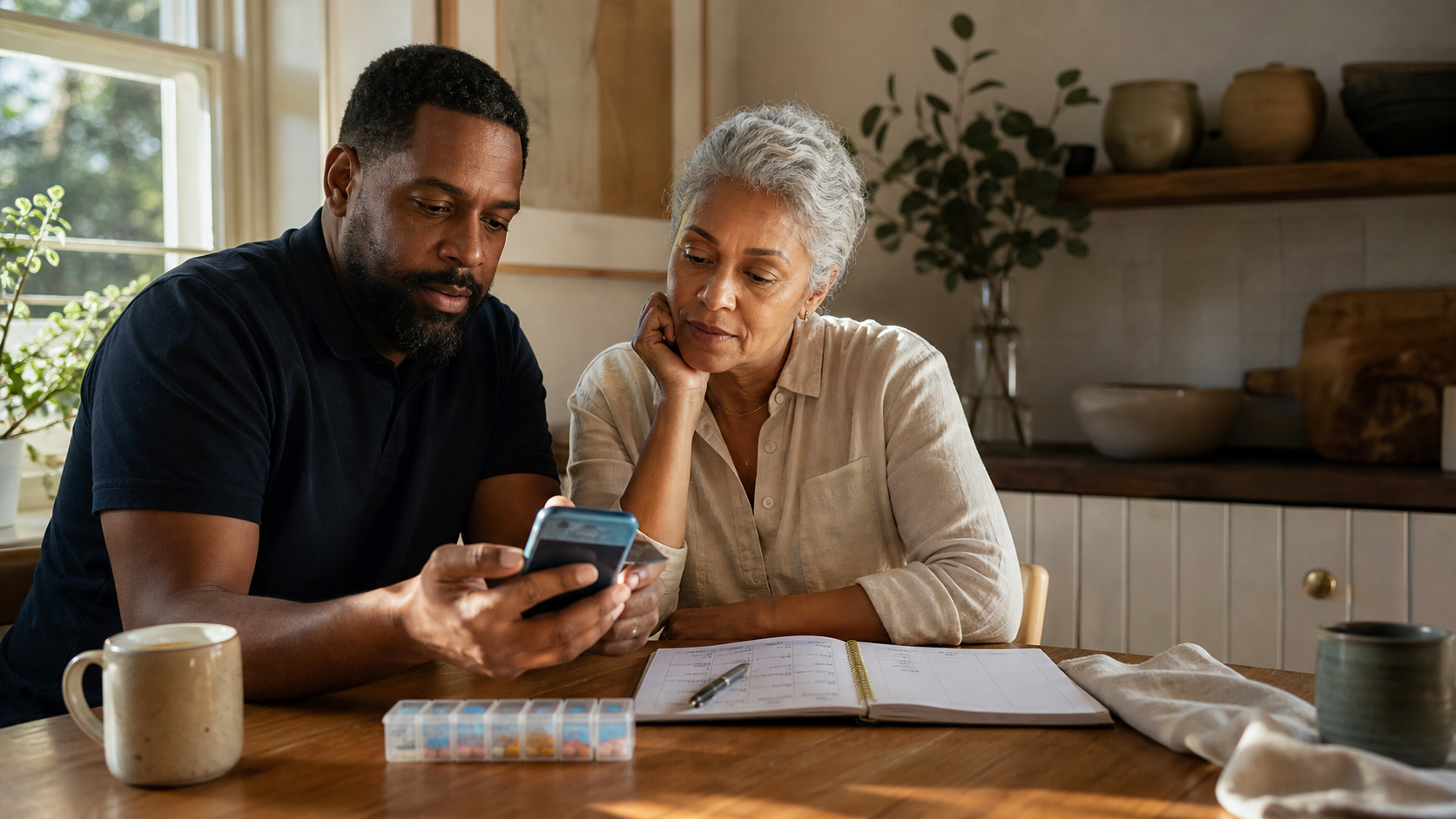 Family members coordinating care together at home